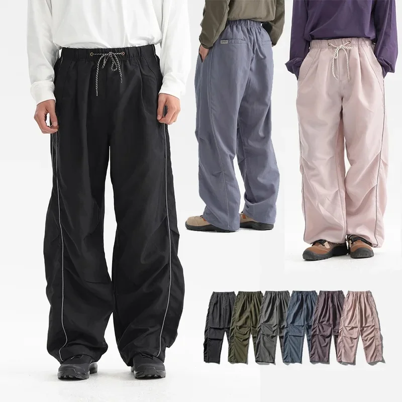 Outdoor Reflective Strip Quick Dry Sport Pant Men Women Waterproof Loose Casual Wide Leg Track Cargo Pants Trousers Sweatpant