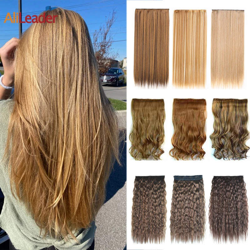 

5Clips In Hair Extension Synthetic Hair Extensions 60Cm One Piece 5Clips In Hairpiece Long Straight Fake Hairpiece For Women