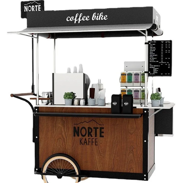 Outdoor inverted tricycle inverted donkey night market movable dining car barbecue snacks milk tea golden street coffee cart view 3