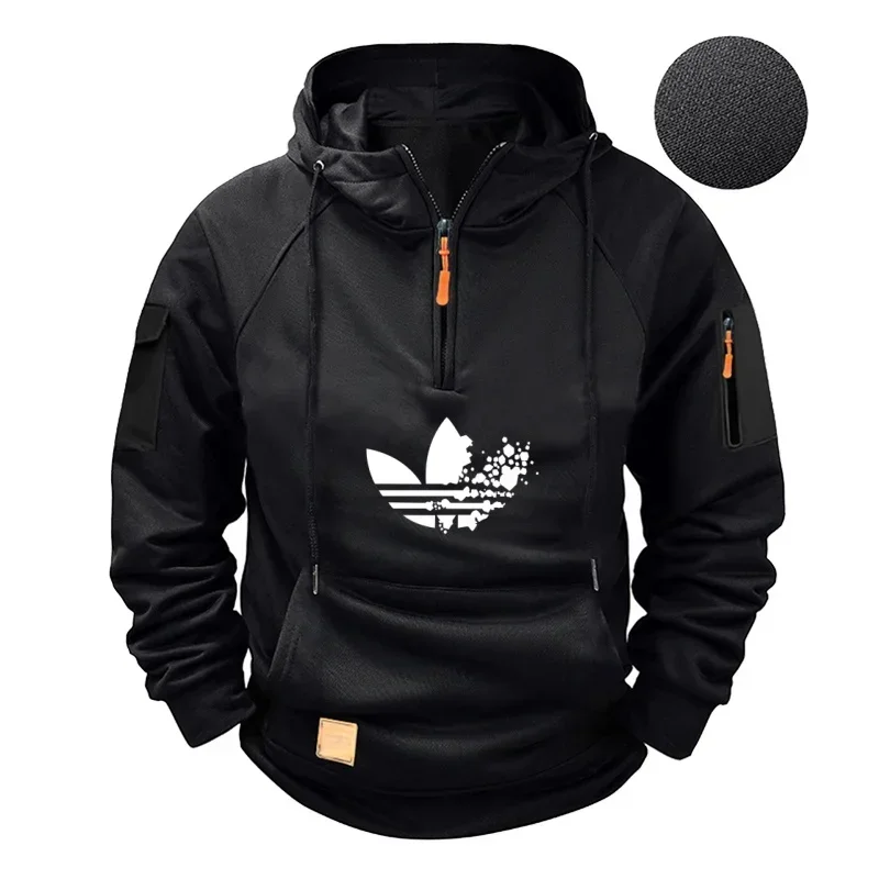2026 Autumn Winter Men Plus Size Half Zip Solid Hoodie Daily Casual Outdoor Sports Fitness Fashion Pullover Sweatshirt