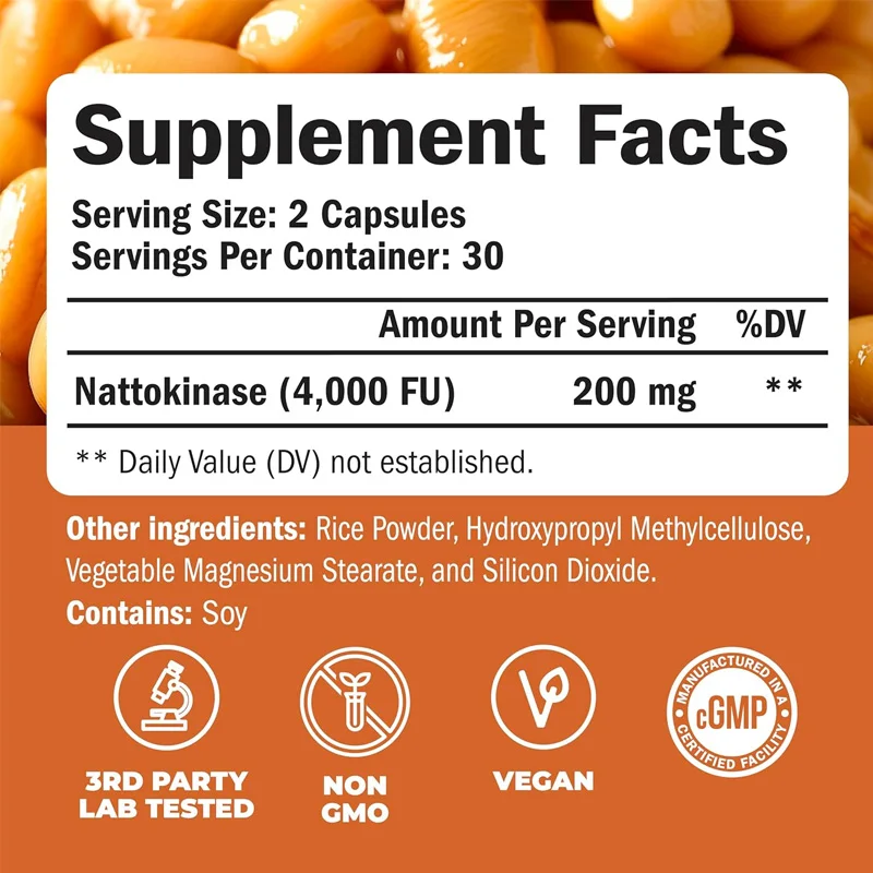 Nattokinase supplement - Nattokinase 4000 FU. Balanced circulation supplements promote heart health. 60 capsules