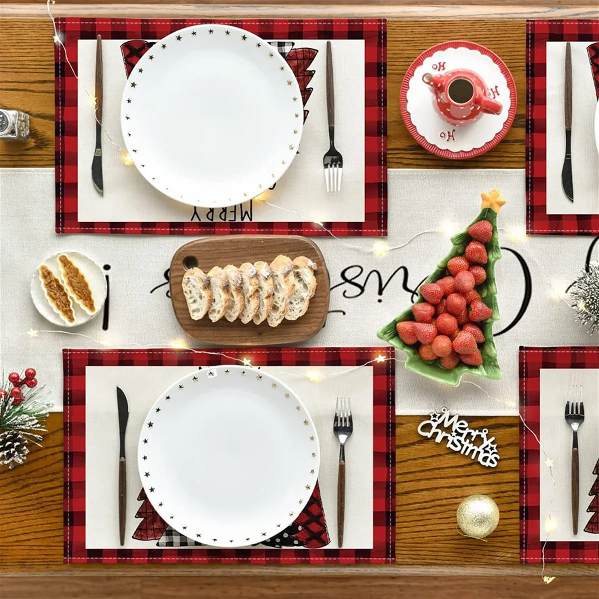 

Fast！4PCS Xmas Trees Snow Pink Christmas Placemats Winter Table Mats for Kitchen Dining Decoration L