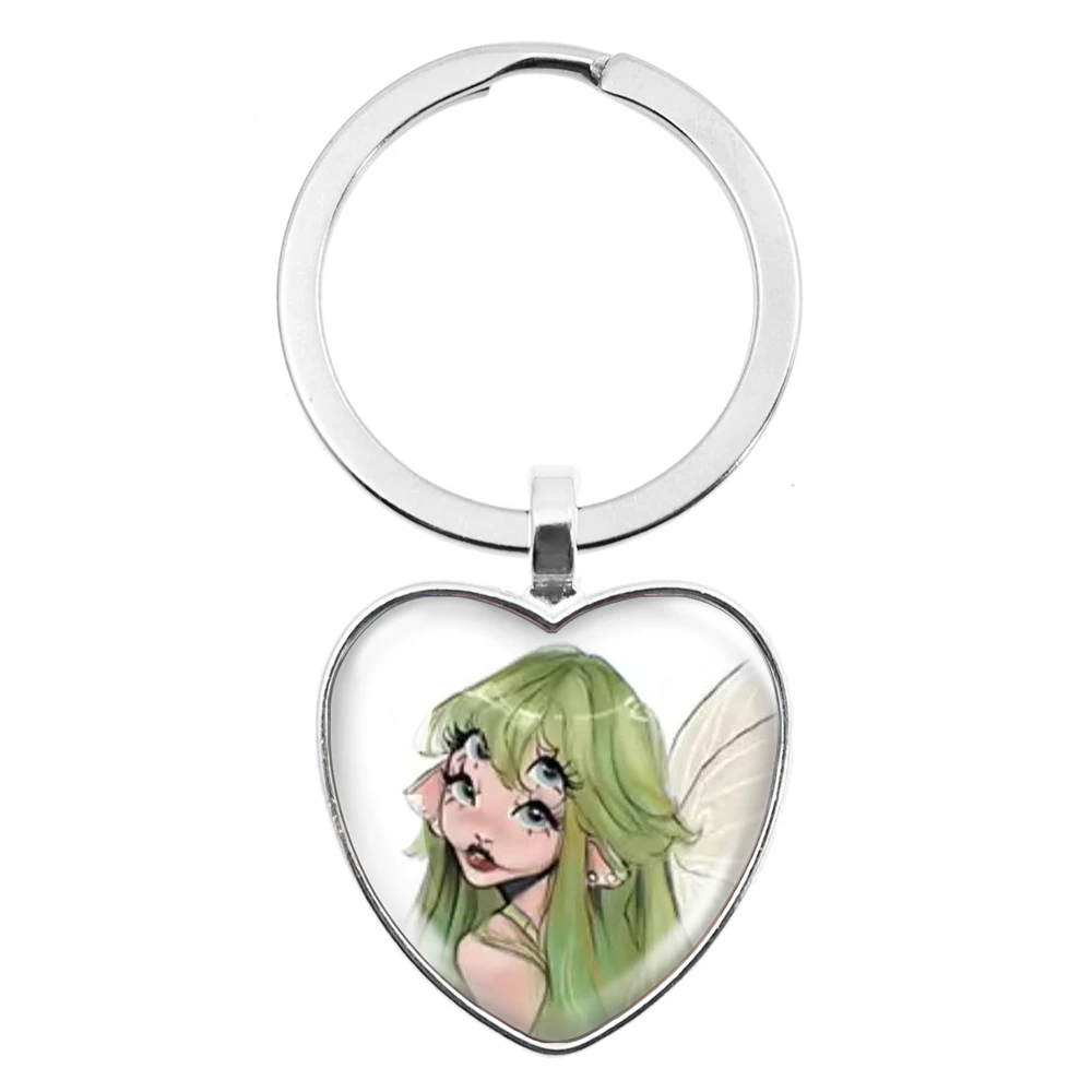 سلسلة مفاتيح كابوشون متدلية على شكل قلب ، مغنية ميلاني مارتينيز ، فتاة خرافية ، مجوهرات زجاجية Y2K ، هدايا للأصدقاء والمعجبين والأصدقاء