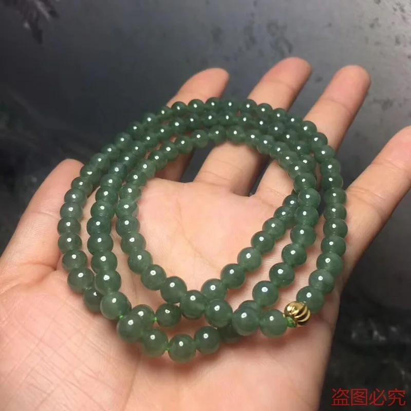 Natural jade bracelet for womenAGreen Jadeite Bracelet for Men and Women8mm108Buddhist bead jade bracelet