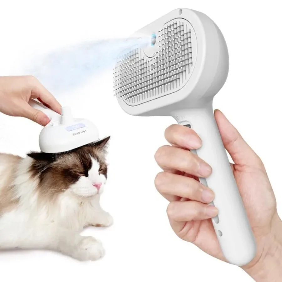 

Cat Steam Brush for Shedding Self Cleaning Steamy Cats Hair Grooming Brush Misting Cat Steamer Brush for Long Haired