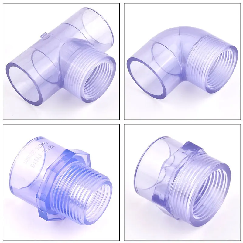 

1Pc 20~63 Transparent Blue UPVC Connector Straight Elbow Tee Joint Aquarium Fish Tank Pipe Adapter Garden Irrigation DIY Joint