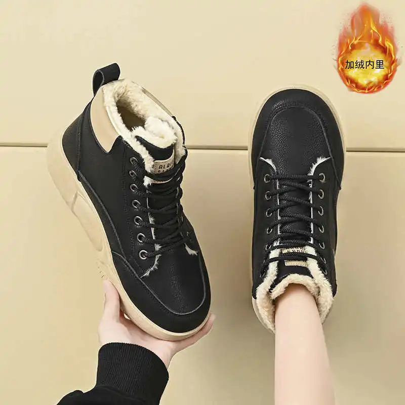 

Warming Hi Cut Brand Trainers Tennis Leopard Women's Sneakers Ladies Black Shoes Sport High-level Super Comfortable