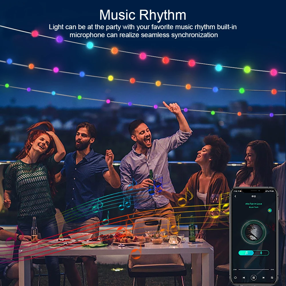 Kleur Veranderende Globe String Light 33ft Smart Fee String Light Met App Control Twinkle Light Voor Outdoor Party Kerst Decor