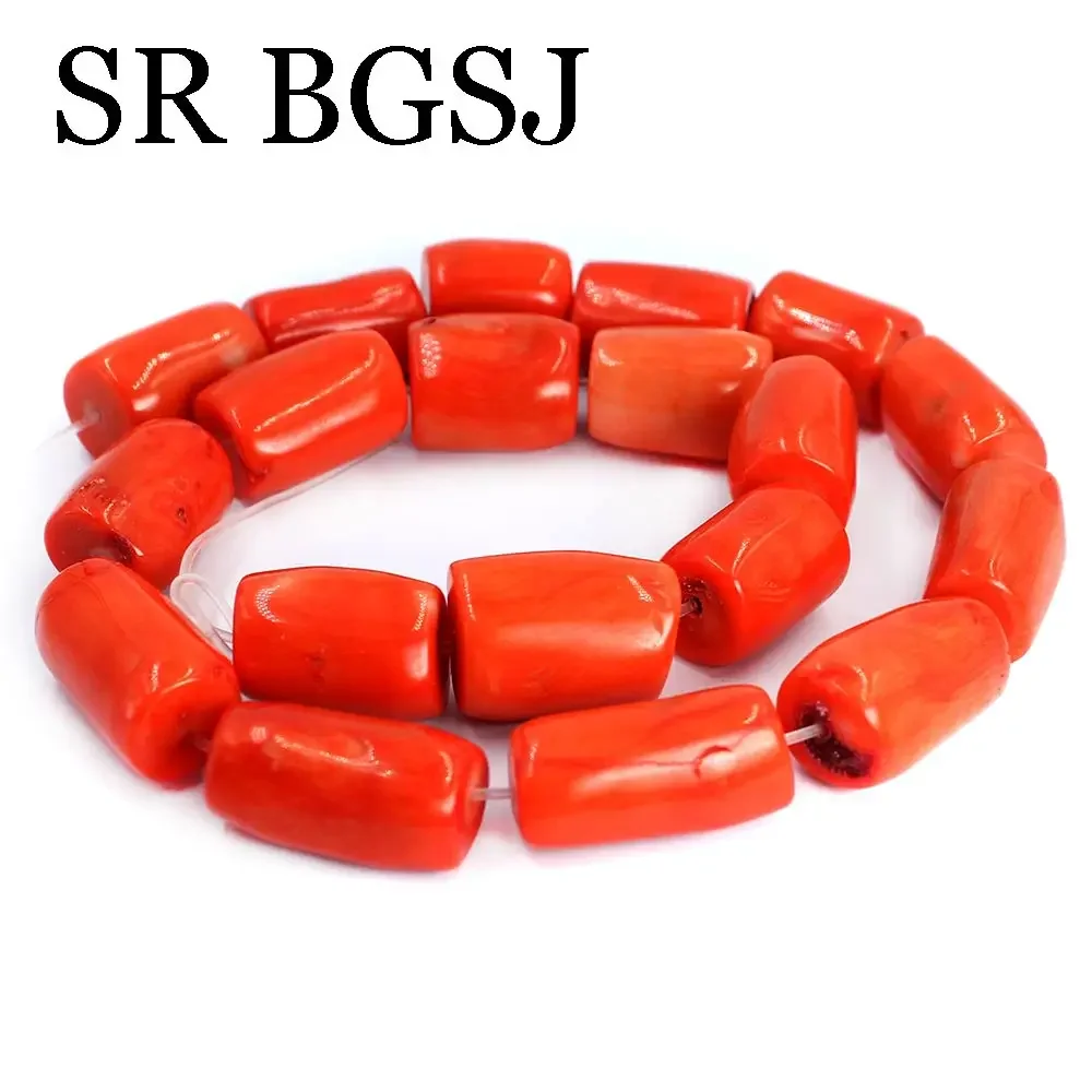 13-15mm Freeform Column Natural Orange Sea Bamboo Coral Jewelry Making Beads Strand 15inch