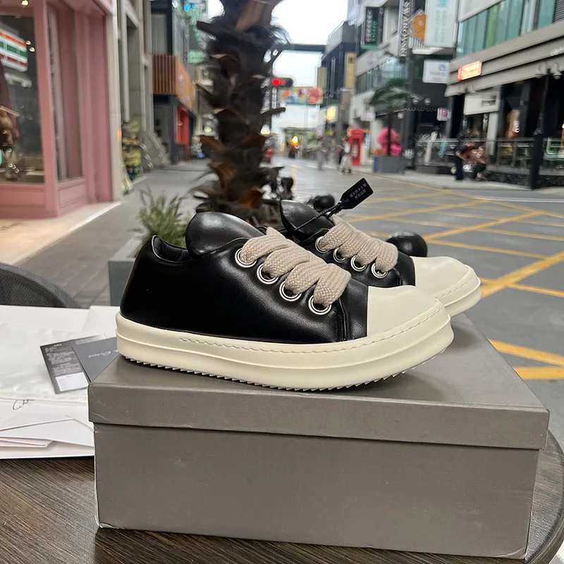 Men's Chunky Platform Puffy Bread Sneakers Genuine Leather Height-Increasing Casual Shoes Couple Unisex Thick Sole Footwear