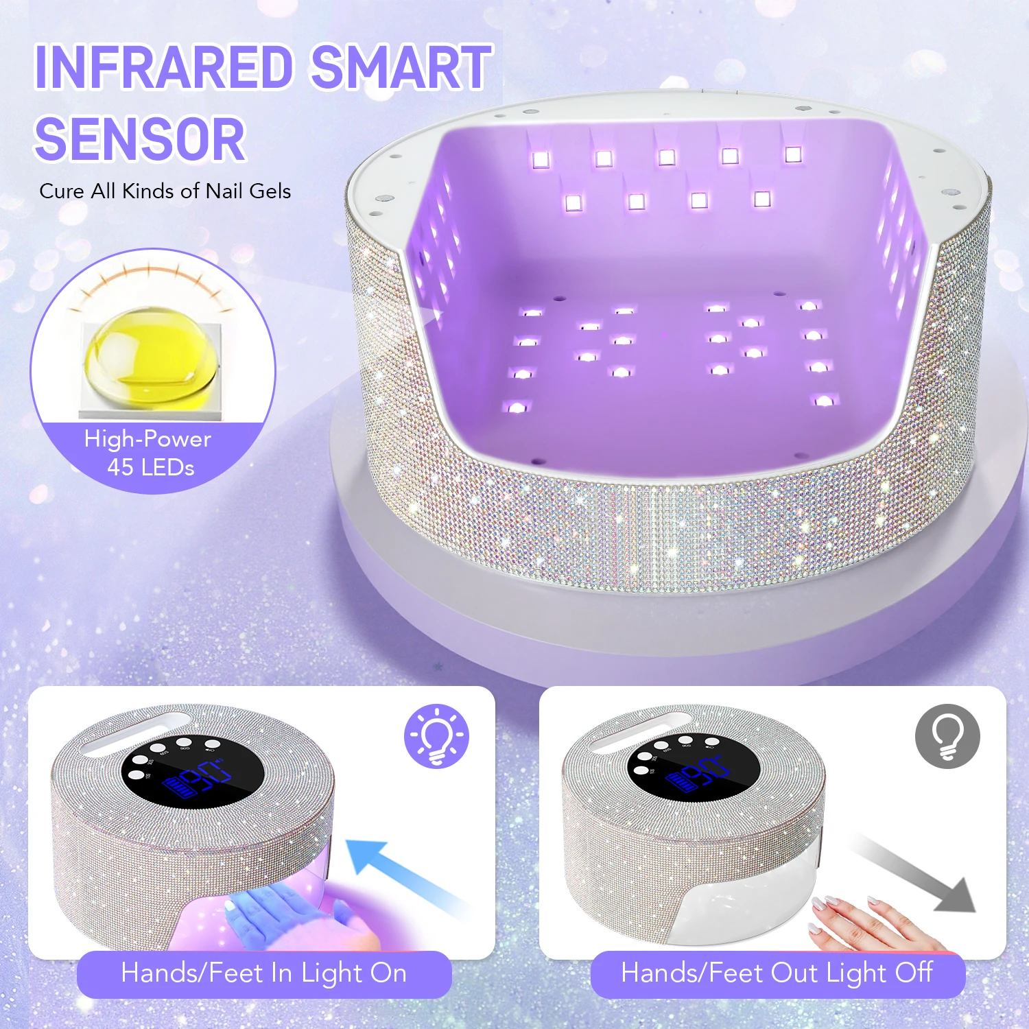 เครื่องอบเล็บยูวี LED แบบชาร์จไฟได้ 45 หลอด ไร้สาย พร้อมตั้งเวลาได้ 4 ระดับ และเซ็นเซอร์อัจฉริยะ สำหรับใช้ในบ้านและร้านเสริมสวย สำหรับอบเจล