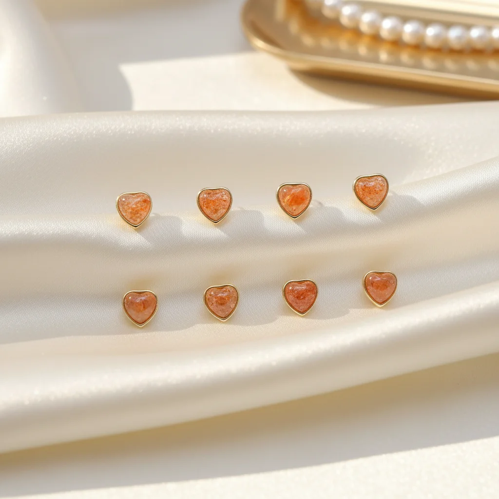 

Certificate 925 Silver Natural Sunstone Heart Cut Ear Stud Valentine Day Anniversary Gift Golden Genuine Gemstone Fine Jewelry