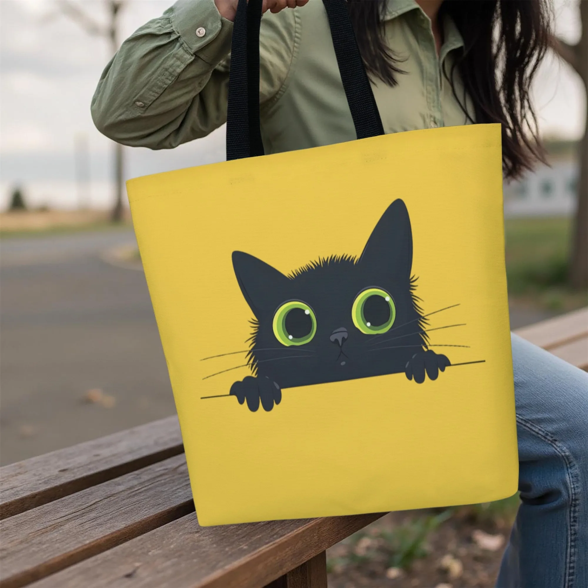 

Cat Canvas Tote Bag Cute Black Kitten Print Shoulder Reusable Shopping Bag for Women Ideal for Cat Enthusiasts Daily Casual