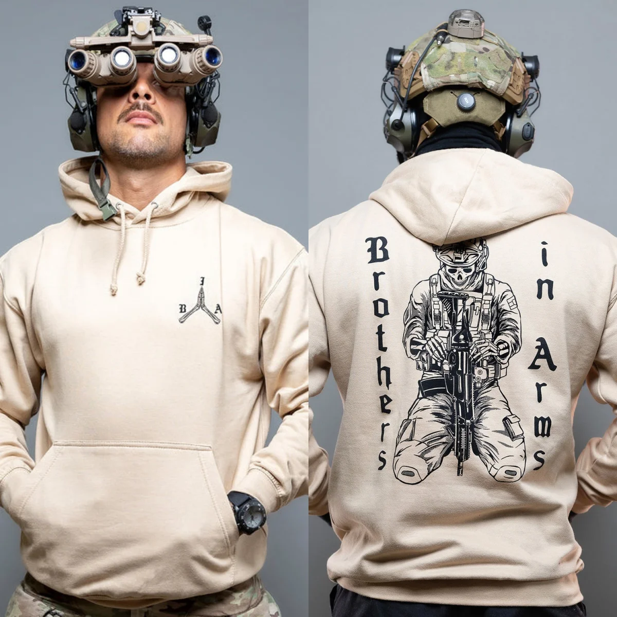 Brothers in Arms _ Hoodie aus Baumwolle mit Grafikdruck, hochwertiger Luxus-Unisex-Stil für Männer und Frauen – Detail 7