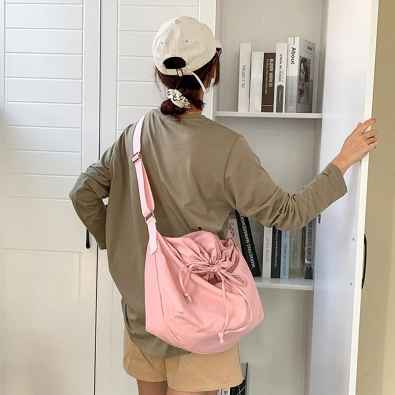 Large Capacity Bag for Women Nylon Tote Bag All-matching Shoulder Bag Drawstring Crossbody Bag Shopping Bag