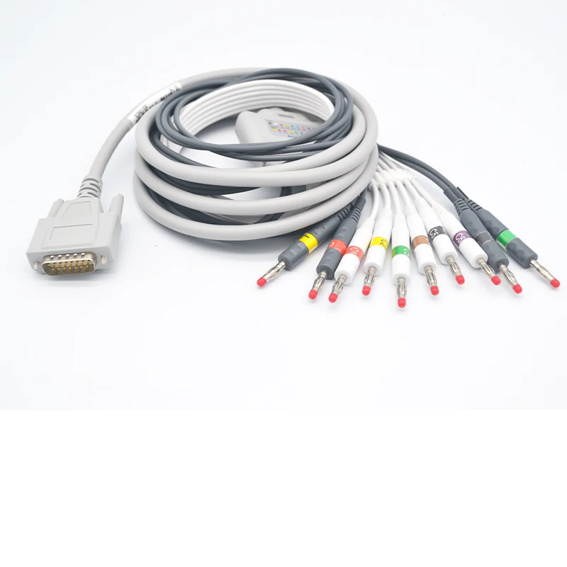 

Compatible Nihon Kohden /EKG DB15 pin 10 lead ekg cable lead wires -9620/9010/9020 -9022/9110/9130/9132