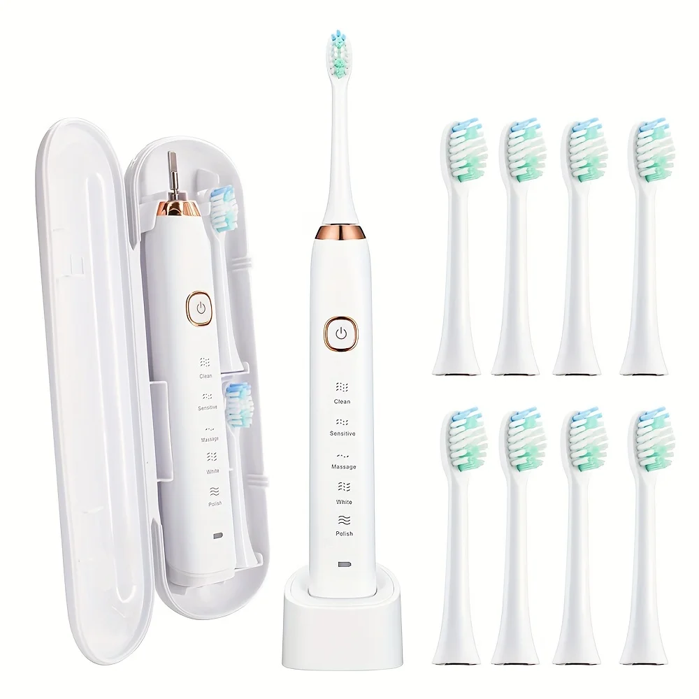 USB Rechargeable Electric Toothbrush Automatic Toothbrush for Adults with 5 Modes and 8 Replacement Brush Heads image 6