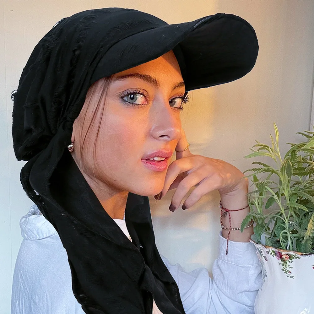 Solid Color Turban Hat Curved Brim Stretch Fabric Baseball Cap Headscarf Breathable Material Sunshade Design