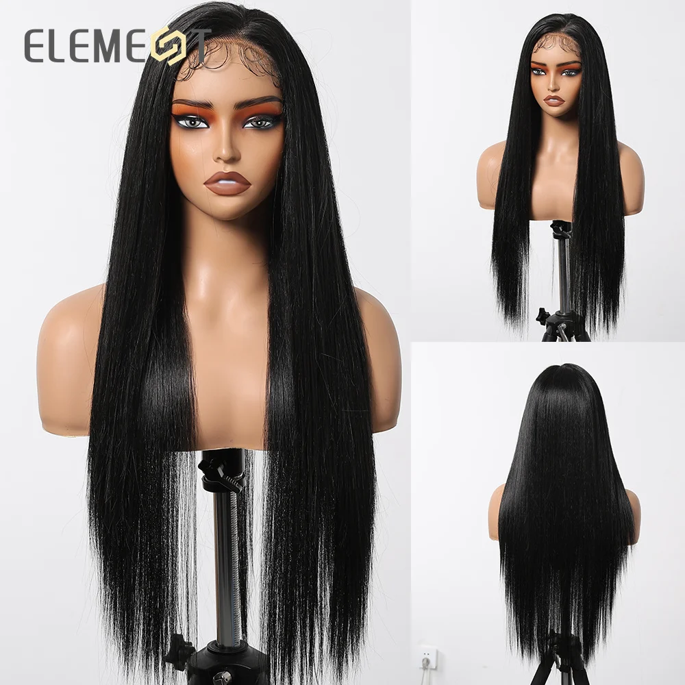 

ELEMENT 13*4 Lace Front Wigs Synthetic Hair Long Straight Black Daily Party Heat Resistant Transparent Glueless Daily Natural