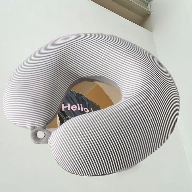 

2025 new knitted striped U-shaped neck pillow multi-function travel aircraft portable use pillow