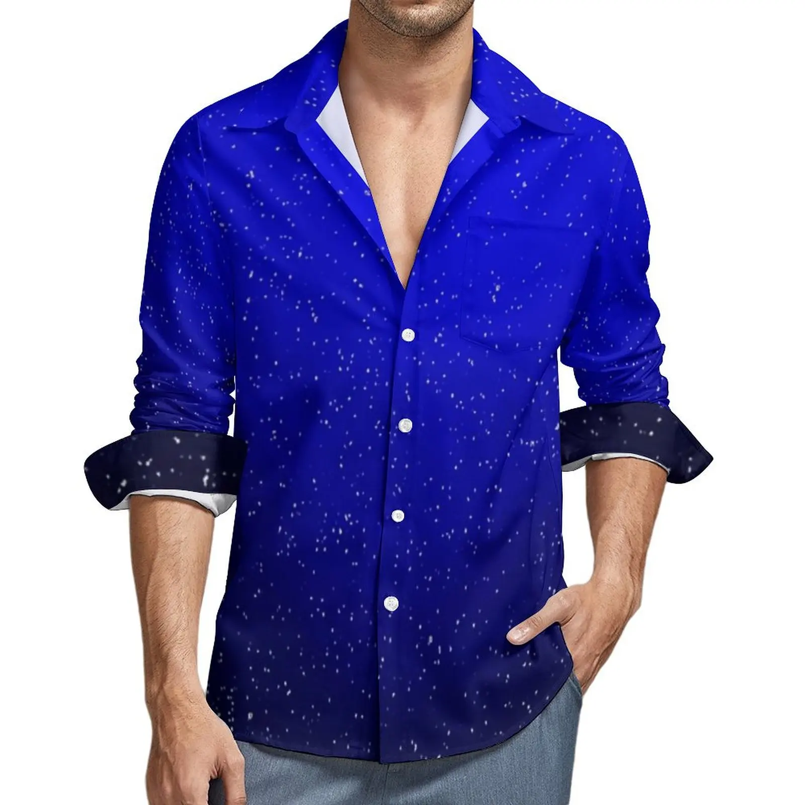 Camisas informales Galaxy Sky Art, camisa elegante con estampado de estrellas nocturnas, blusa de gran tamaño Y2K para primavera, ropa de diseño de manga larga para hombre, Idea de regalo