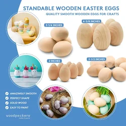 10 Smooth Standable Wooden Easter Eggs to Paint, Quality Wooden Eggs for Crafts, Wooden Easter Egg Paint & Dye, by Woodpeckers