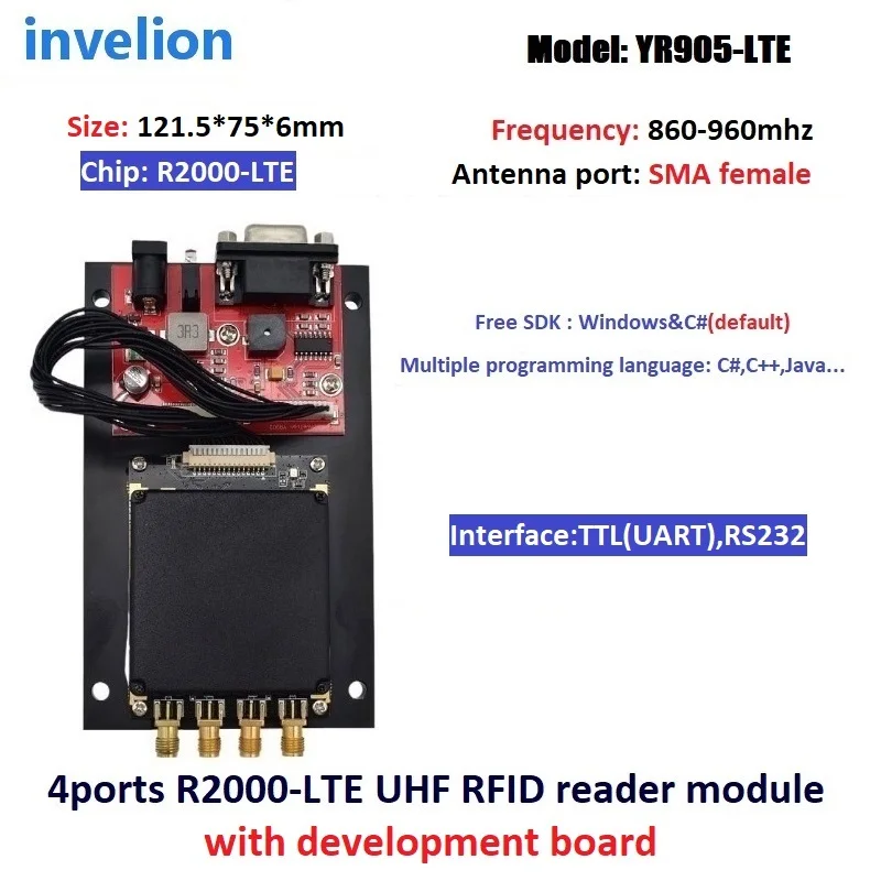 865-915Mhz Long Range RFID UHF Module Reader TTL Uart RJ45 EPC Gen2 Impinj R2000 4 Ports RFID UHF Raspberry Module Buffer Mode