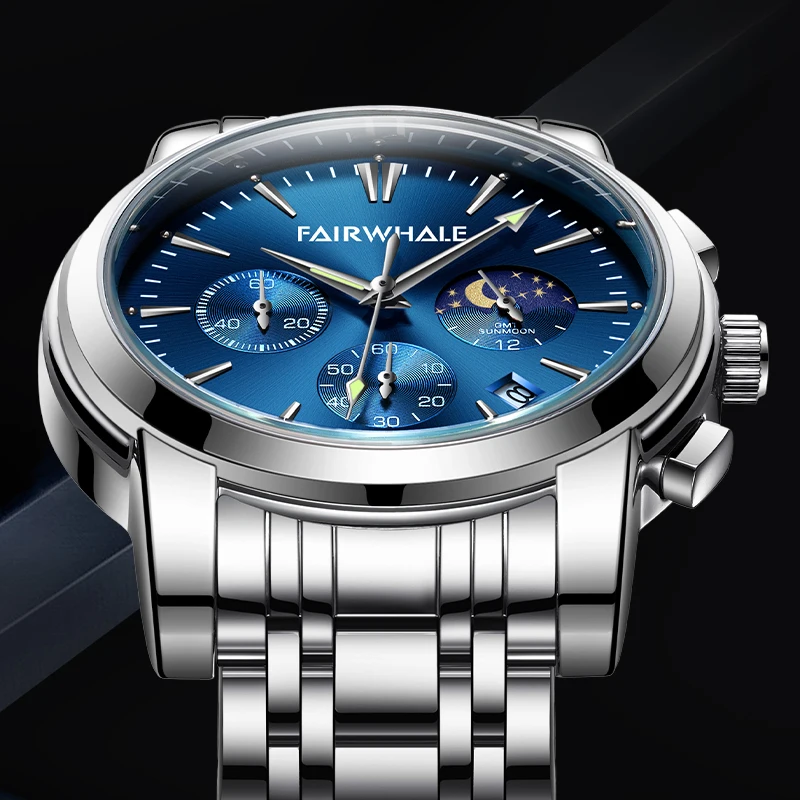 Mark Fairwhale Men's Quartz Watch Waterproof Multifunctional Date Moon Phase Night Light Business Top Popular Watch for Men