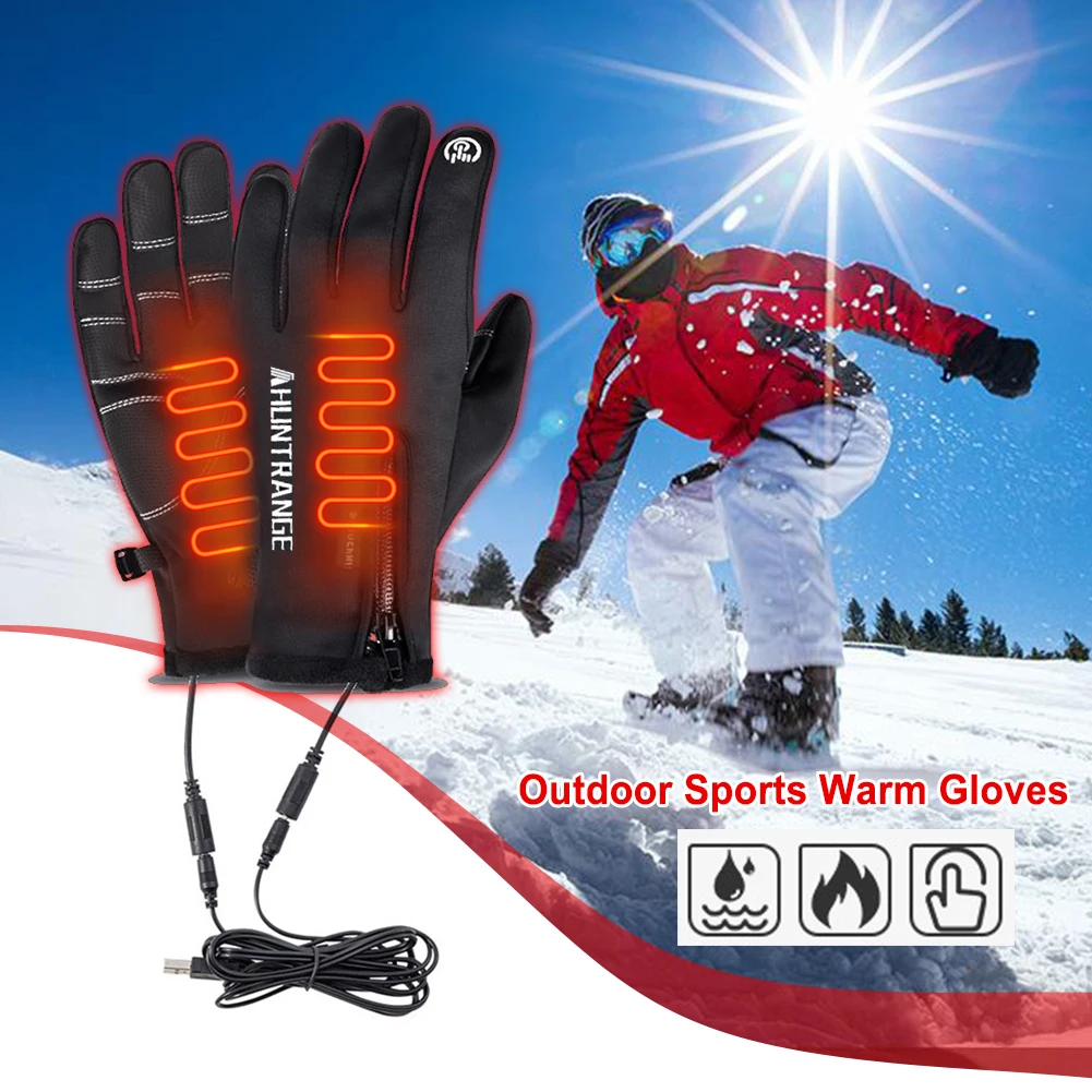 Electric Heated Gloves USB Touch Screen Winter Warm Ski Gloves Moto Anti-Slip Glove Winte Hand Warmer For Outdoor Hiking Skiing
