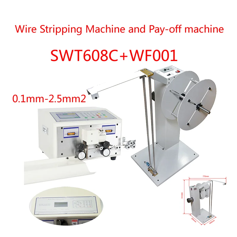 SWT608-C 2-wheel Drives Electric Wire Peeling Stripping Cutting Machine and Automatic Wire Release Machine Pay-off Machine WF001