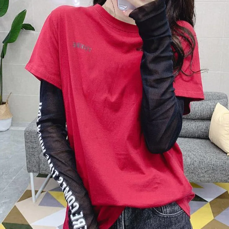 

Long Sleeve T Shirts Female High Quality Pulovers In Cotton Clothes Tall Tees Original Polyester Youth Glitter Art Top for Women