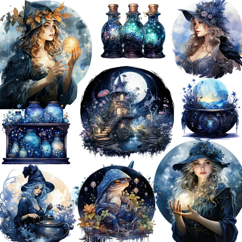 12Pcs/Pack Moonlight Witch Sticker DIY Craft Scrapbooking Album Junk Journal Decorative Stickers