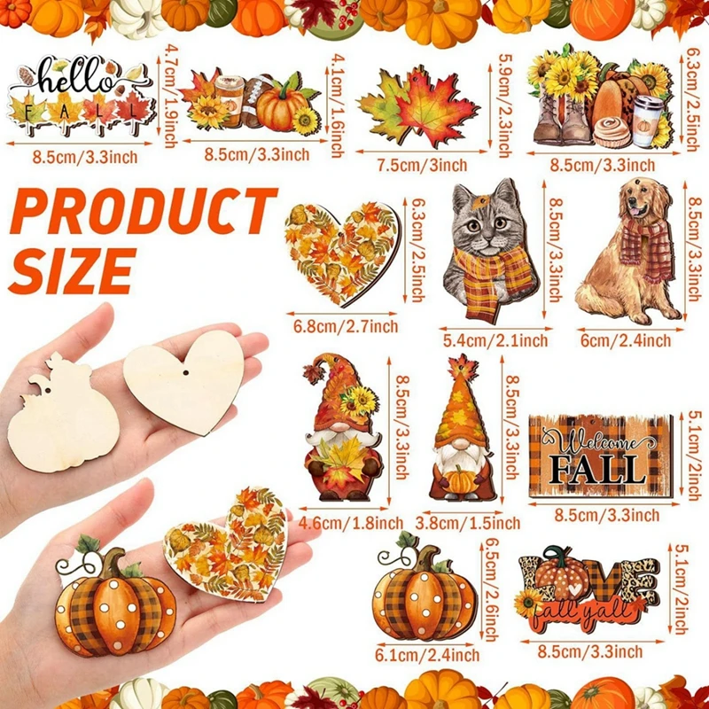 12pcs Christmas Halloween Holy Autumn Thanksgiving Wooden Decorations Pumpkin Turkey Autumn Harvest Hanging Decoration