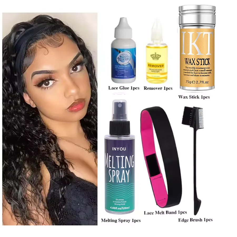 

6pc Wig Install Kit Lace Front Wig Adhesive Set Waterproof Lace Glue Remover Melting Spray Edge Control Band Edge Brus