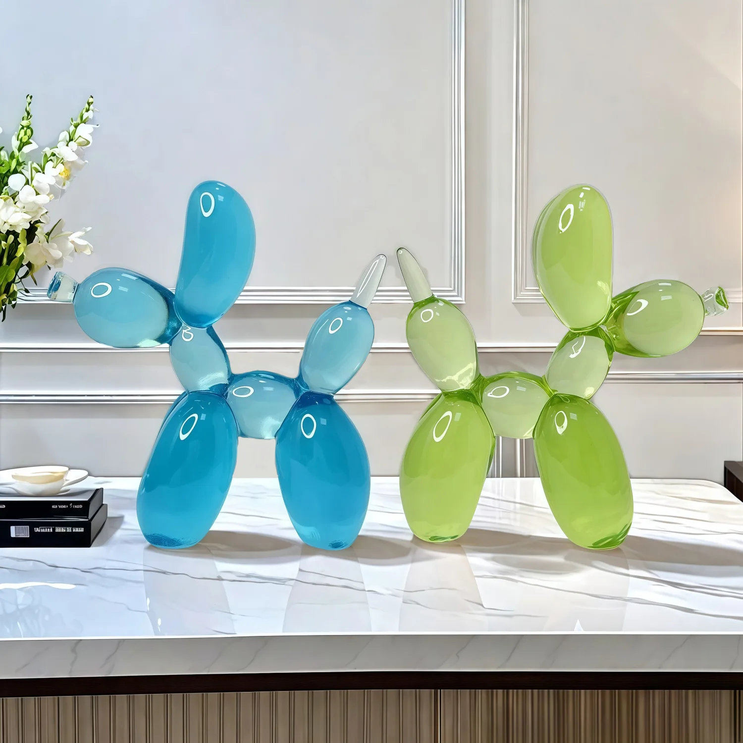 Creative Transparent Balloon Dog Figurine Decoration Home Dog Abstract Ornament Sculpture Statue Interior Home Office Decor