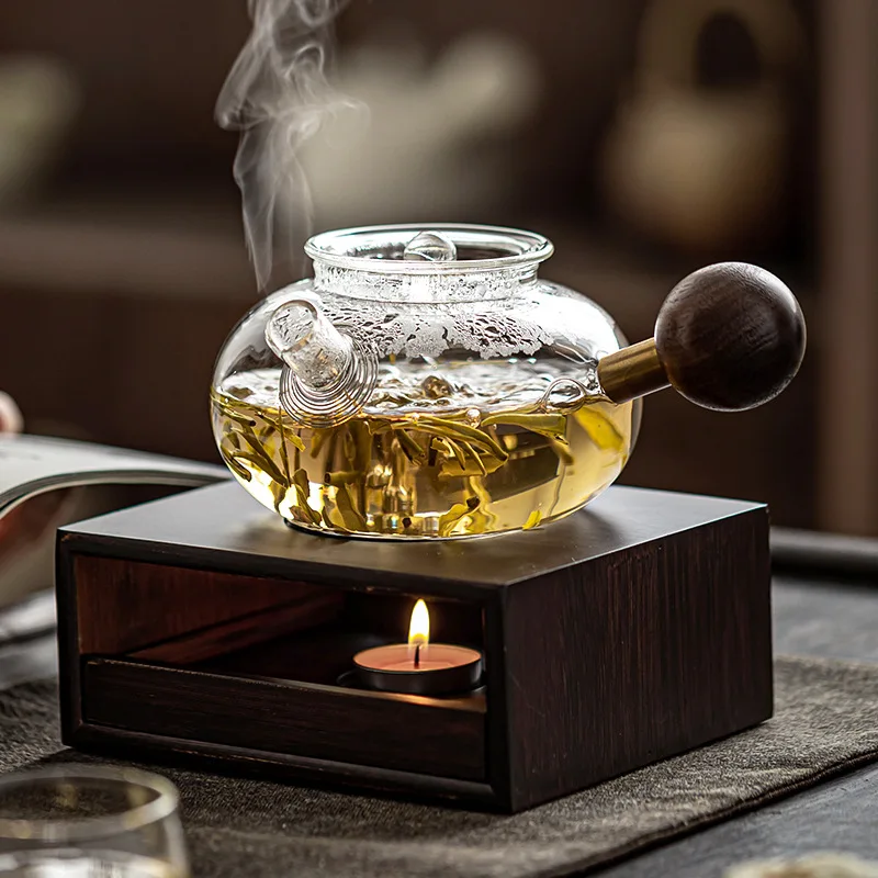 The Side Glass Boiling Teapot Is High Temperature Resistant and Thickened Filter Brewing Teapot Walnut Tea Warmer Kettle