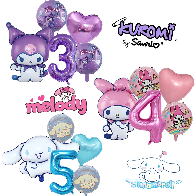 Sanrio Kuromi My Melody Cinnamoroll Birthday Balloon Foil Balloon 1-9 Number 5pcs Set Birthday Party Decorative Party Supplies