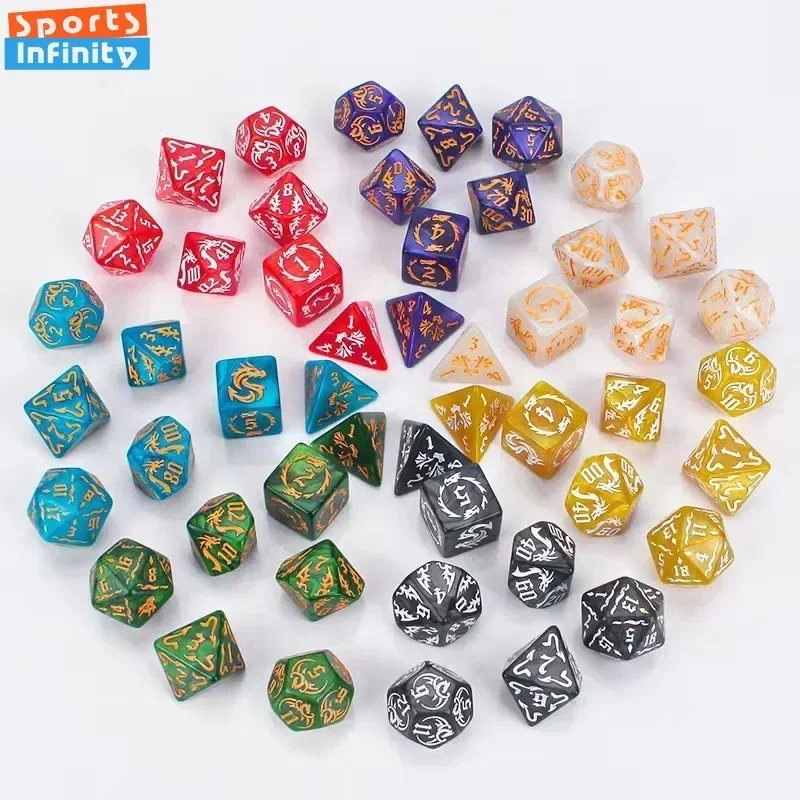 แฟชั่น 7 ชิ้น/เซ็ตมังกรพิมพ์ชุดลูกเต๋า Polyhedral จํานวนลูกเต๋าสําหรับ Dnd COC Cthulhu TRPG วิ่งทีมตารางเกม Dnd ชุดลูกเต๋า