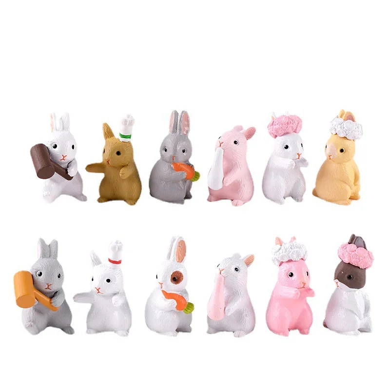 12Pcs Cute Mini Rabbit Miniature Hare Animal Figurine Mini Bunny Garden Ornament Micro Landschaft Craft Living Room Decoration