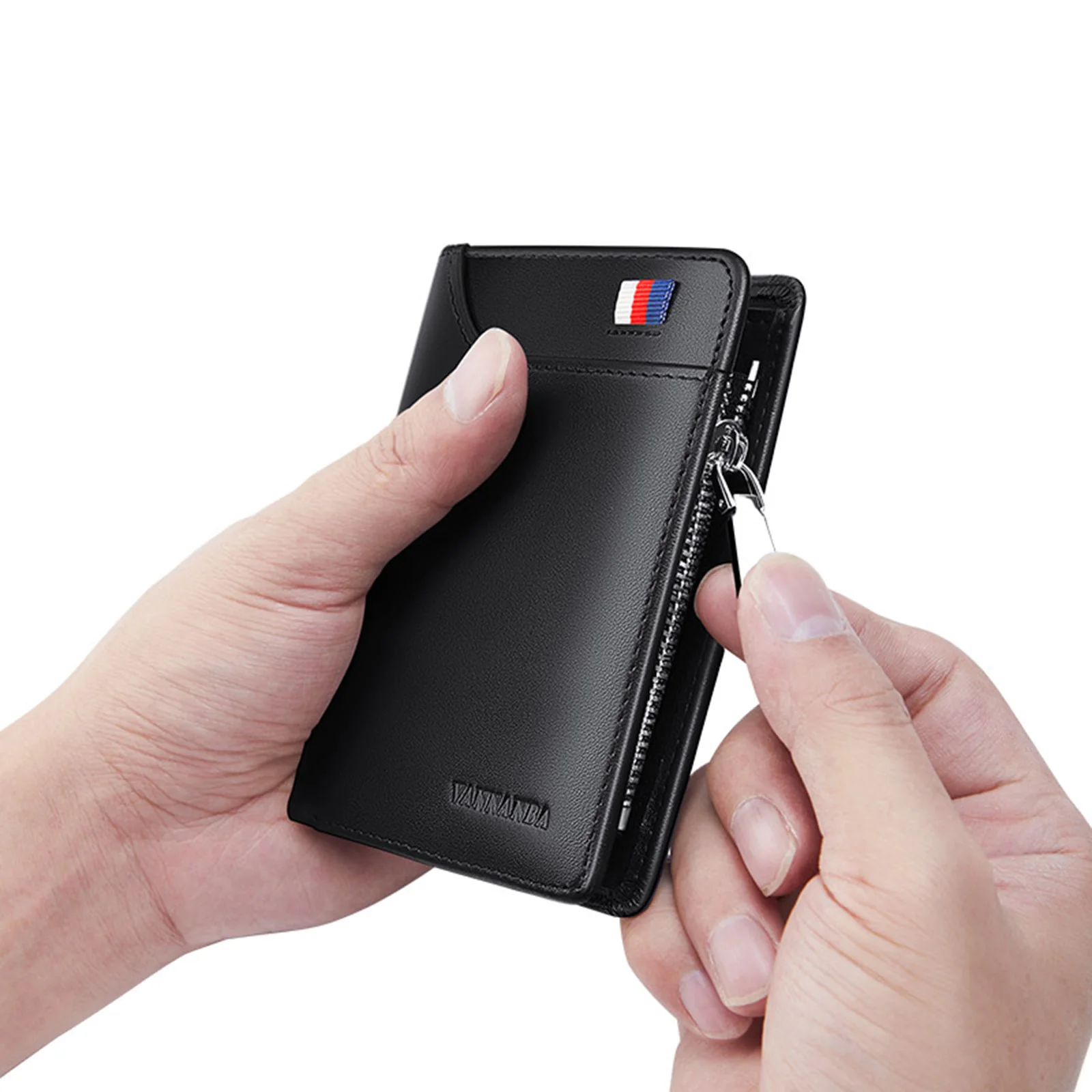 VANNANBA Wallet for Men Zipper Bifold Cowhide Leather Card Holder with Coin Pocket