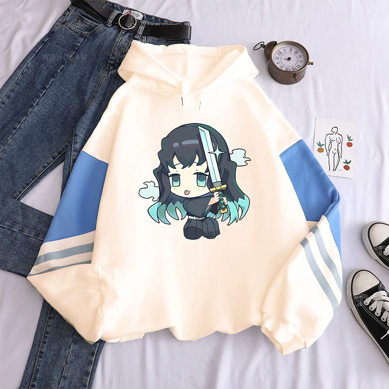 Demon Slayer Anime Hooded Tokitou Muichirou Cartoon Patchwork Hoodie Men Women Sweatshirts Harajuku Aesthetic Unisex Pullover