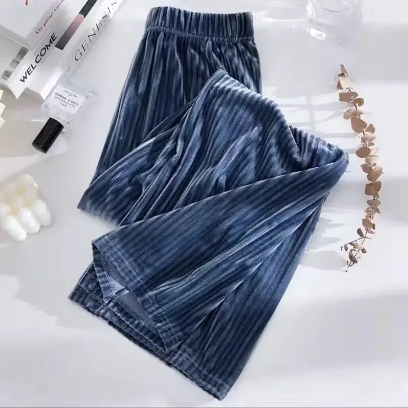 Draping Slim Versatile Loose Straight Floor-moving Casual Pants Gold Velvet Wide-leg Pants for Women in Autumn New High-waist