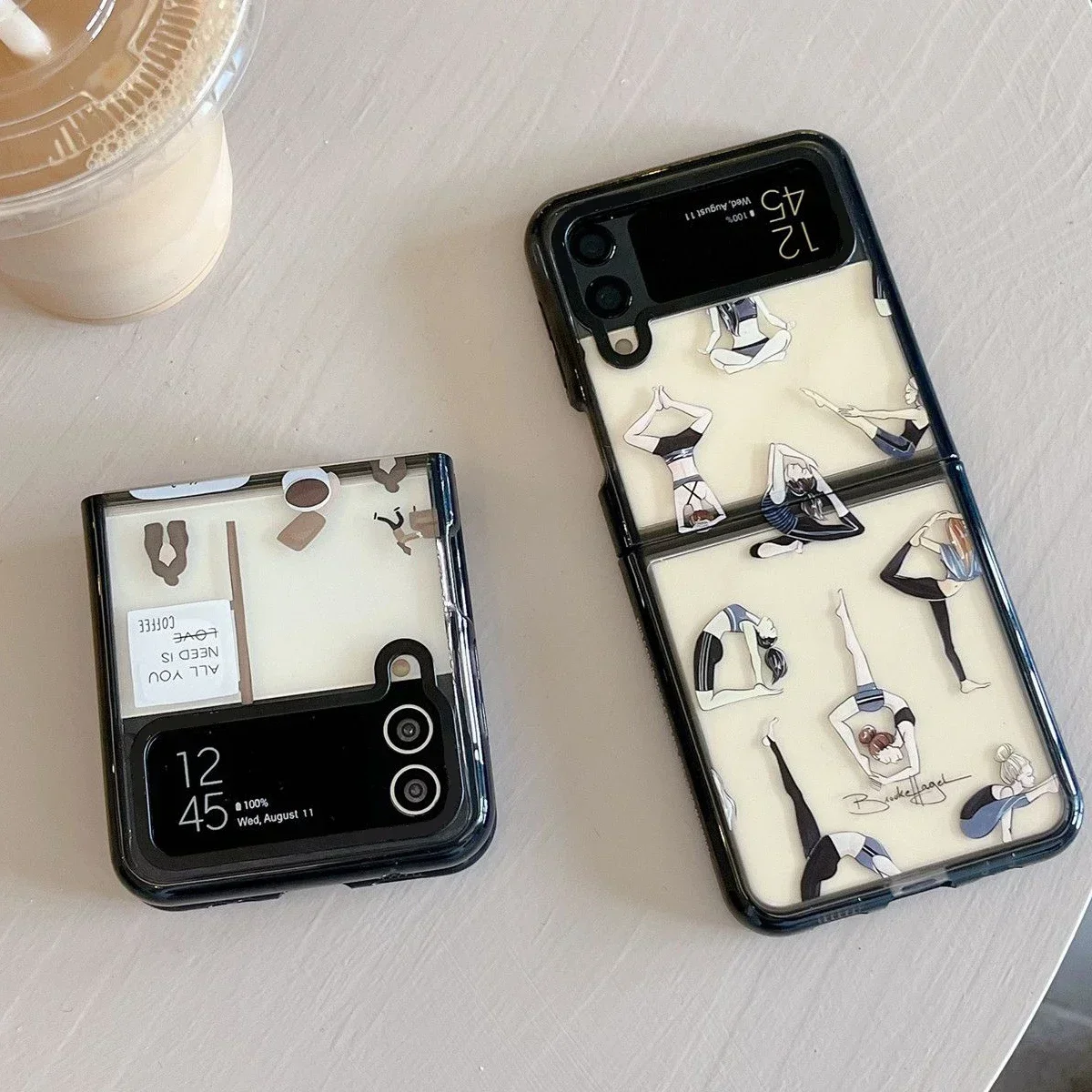 Black Border Acrylic Yoga Phone Case for Samsung Galaxy Z Flip 5 4 3 Back Cover for ZFlip3 ZFlip4 ZFlip5 Hard Case Shell