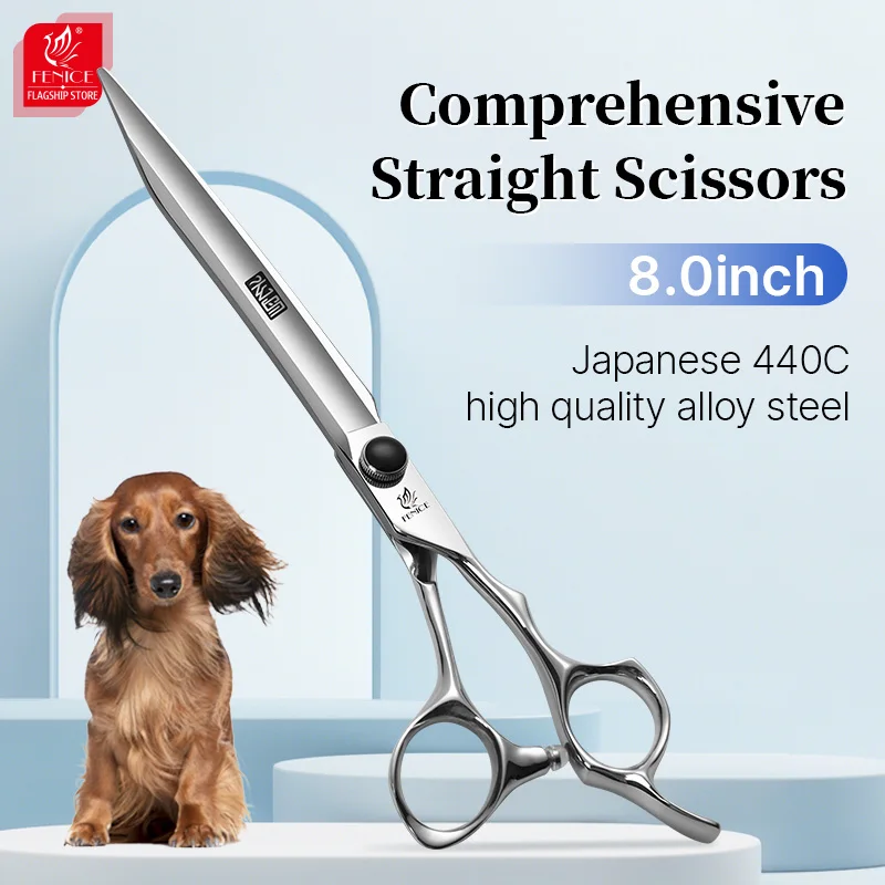 Fenice Professional 8.0 inch JP440C Sword-shaped Wide Blade Cutting Straight Scissors Shears For Pet Dog Grooming