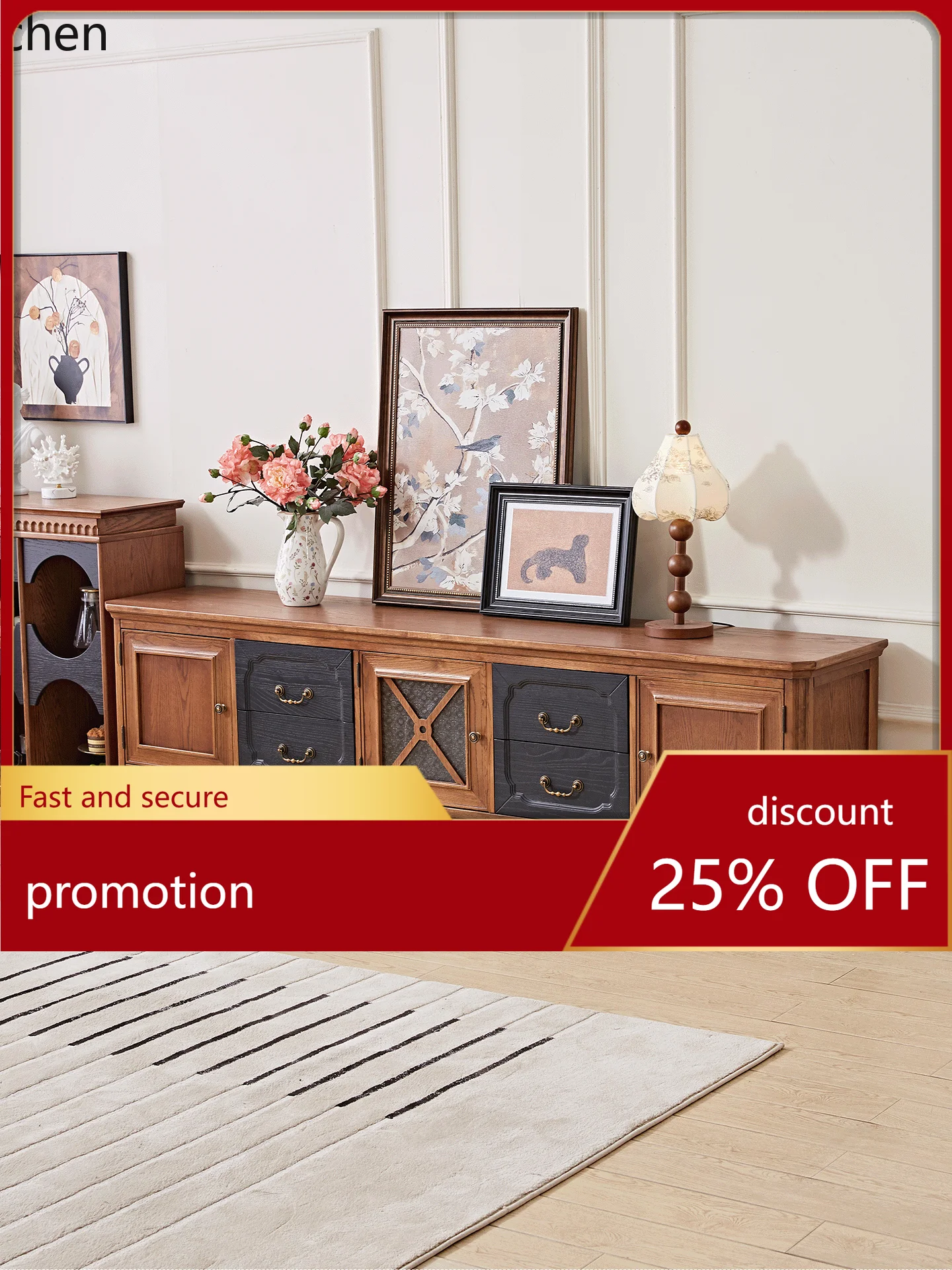 

HXL Pure Solid Wood TV Cabinet Living Room Coffee Table TV Cabinet Combination Furniture