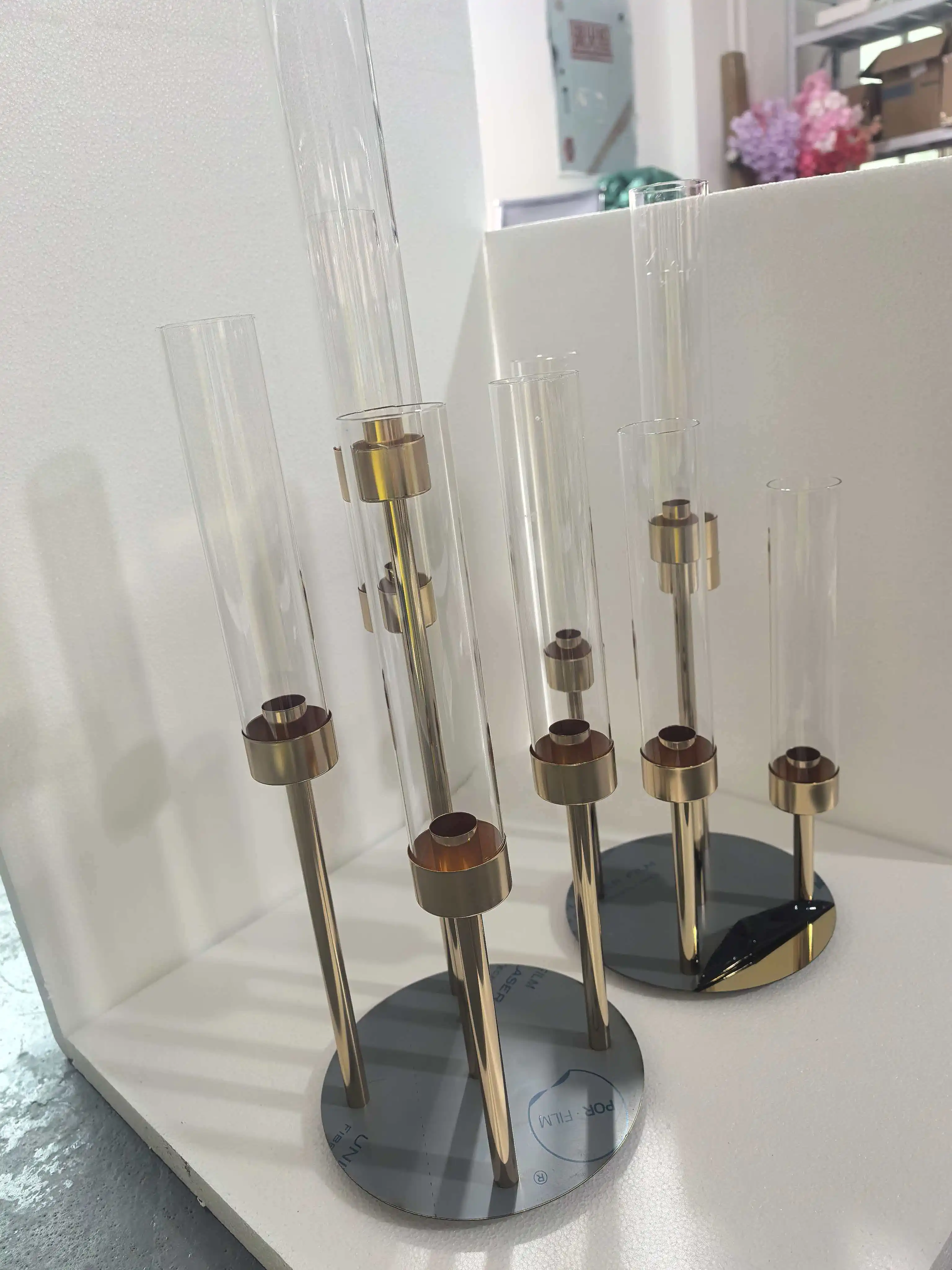 5 Stück Goldene Luxus-Kerzenhalter aus Kristall, Hochzeitsdekoration, Tischblumenständer, Kerzenhalterständer – Detail 9