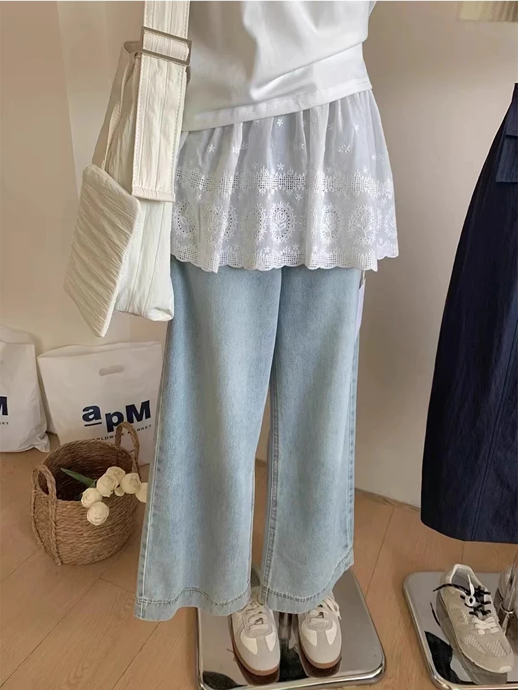 

Корейская кружевная юбка с вышивкой, закрывающая ягодицы, юбка трапециевидной формы, женские зимние многослойные брюки-ботинги