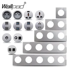 Grey Glass EU French Power Wall Socket USB Charger Data CAT6 HDMI TV Universal Outlet Modules Wallpad L6 Combination