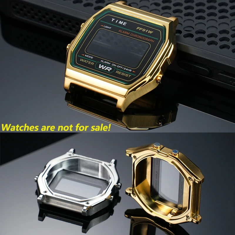 A158/159 時計シェルベゼルアクセサリーカシオ A158WA A159W-N1 ステンレススチールケースとストラップメタル時計ケース Mod キット