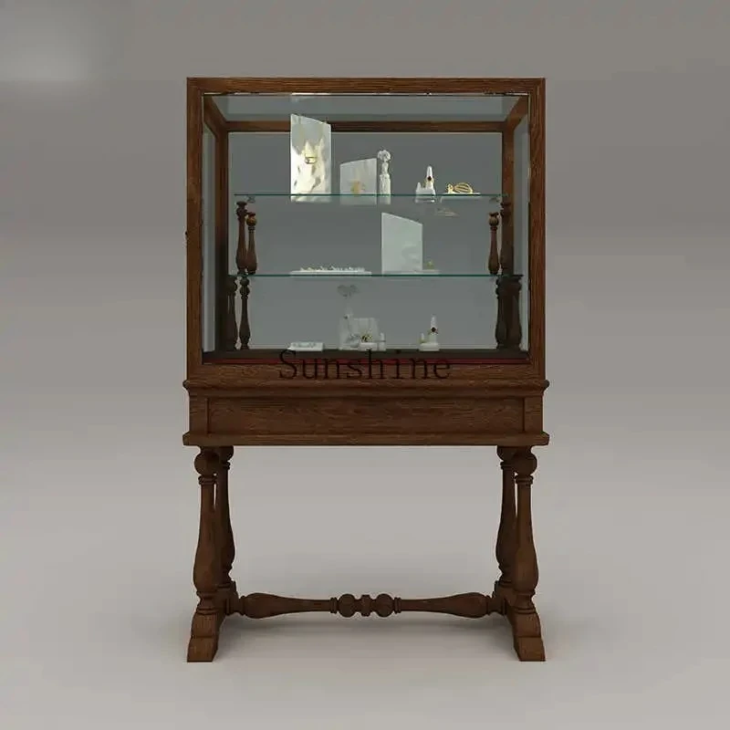 

European Solid Wood Medieval Jewelry Display Cabinet Exhibition Glass Figure Model Display Nakajima FT